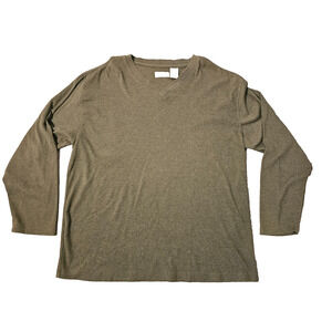 St Johns Bay Mens XL Green Ribbed Knit V Neck Long Sleeve Shirt Cotton Blend